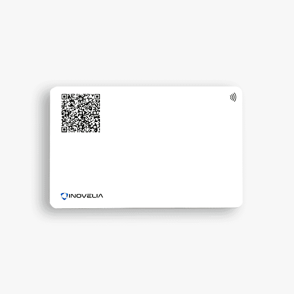 Modern tap or scan business card with QR code and contactless technology.